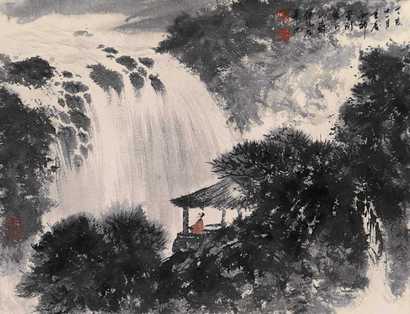 傅抱石 听泉图